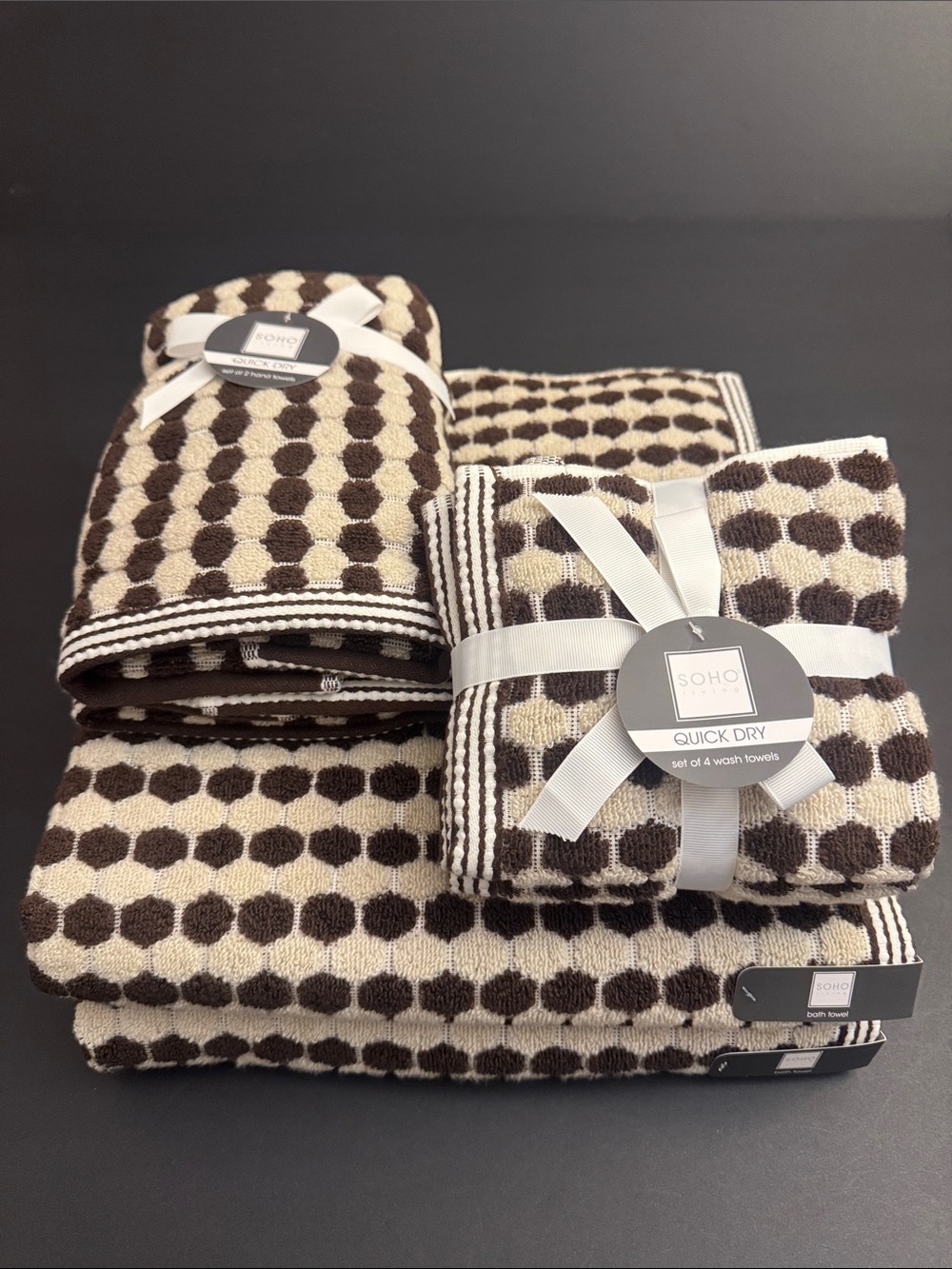 8pc SOHO Living Quick Dry 100% Zero Twist Cotton Penny Tile Dot Bath Towel Set